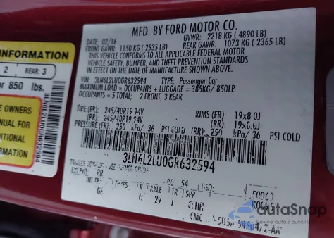 2016 Lincoln Mkz Hybrid z USA, uszkodzony, nr VIN 3LN6L2LU0GR632594